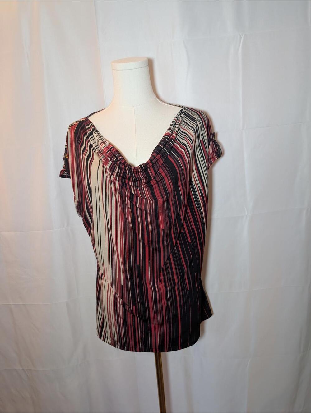 Liz Claiborne Women's Large Striped Cowl Neck Short Sleeve Top